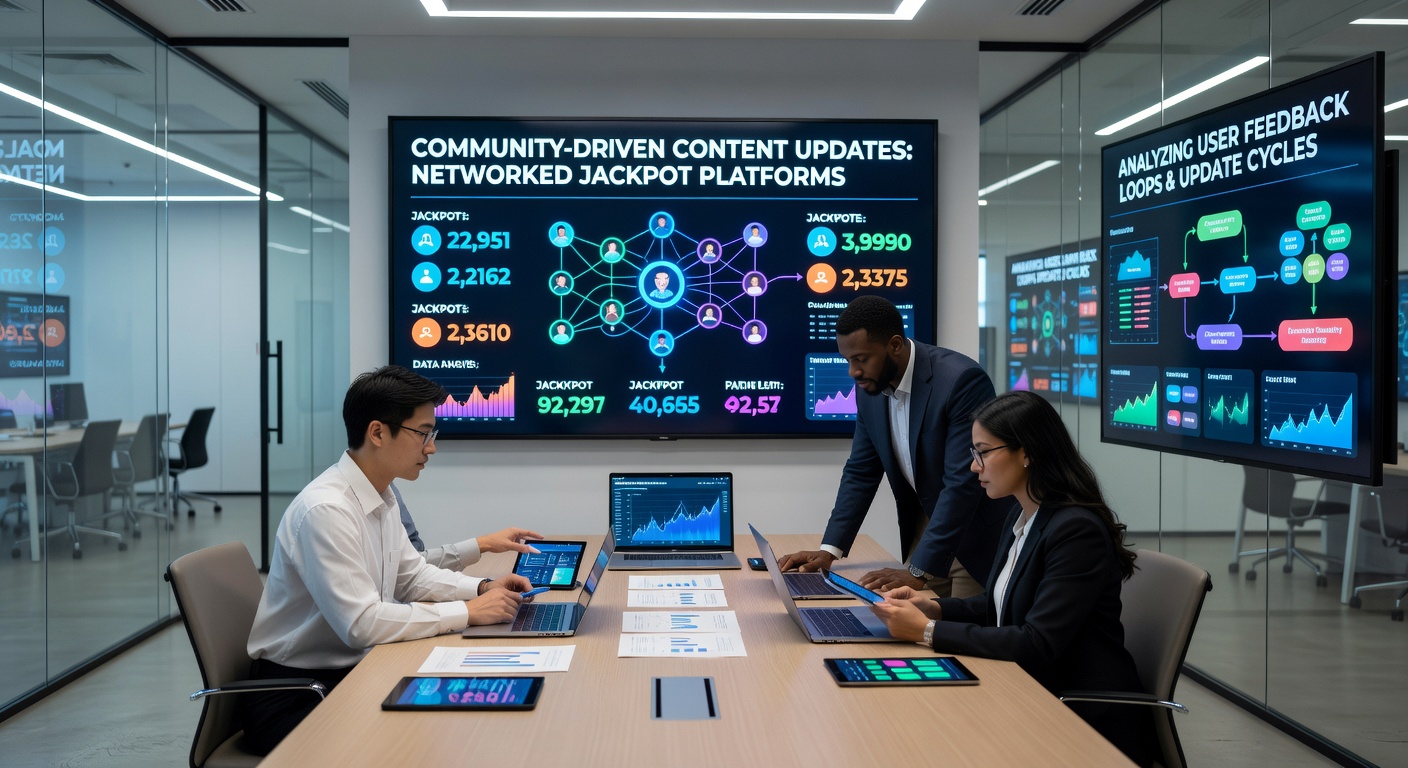 Networked jackpot platform interface showing community voting dashboard and real-time update logs
