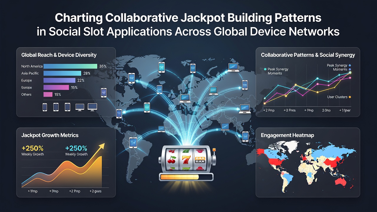 Data dashboard displaying geographic clusters and contribution timing patterns for collaborative jackpots in social slot networks
