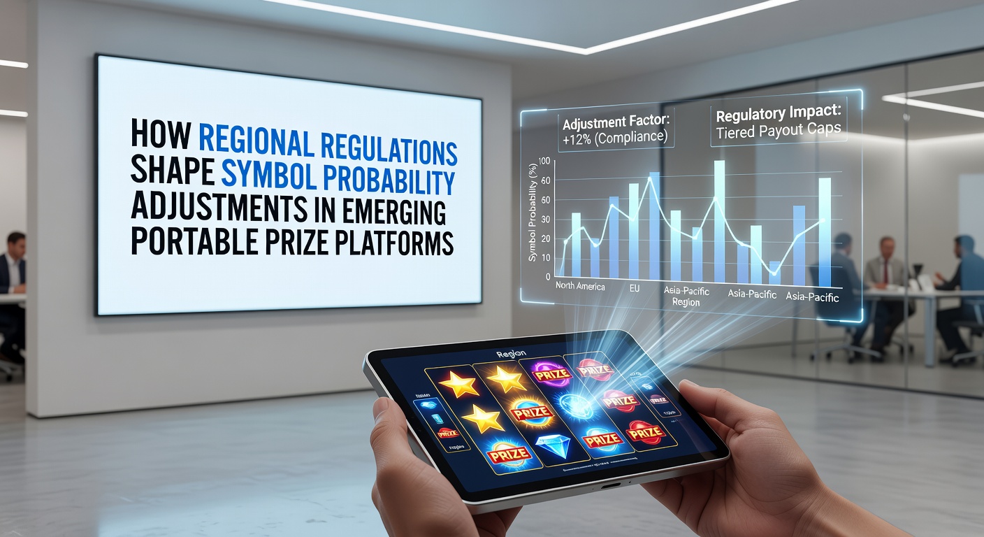 Portable prize platforms displaying adjustable symbol probabilities under regional oversight