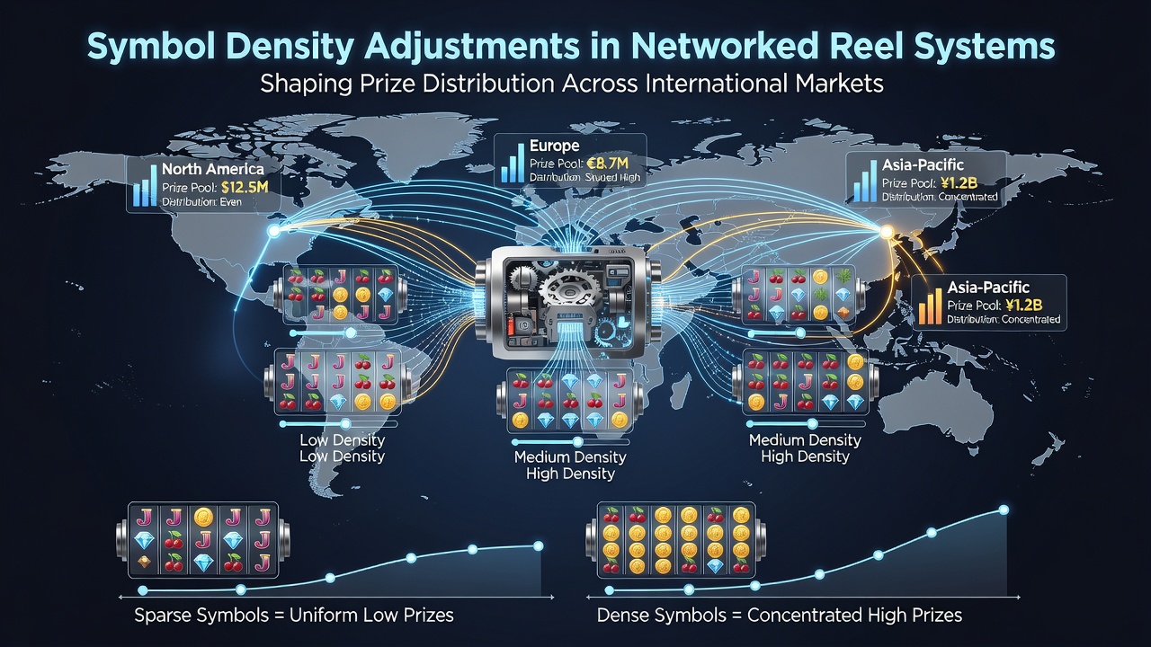 Mobile screen captures illustrating prize distribution variations tied to reel symbol density changes