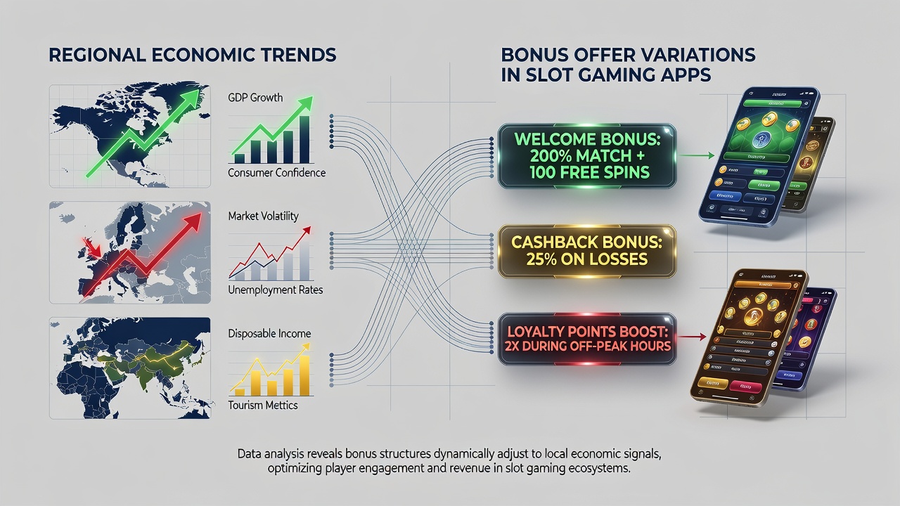 Map highlighting slot app bonus variations across different economic zones in 2026