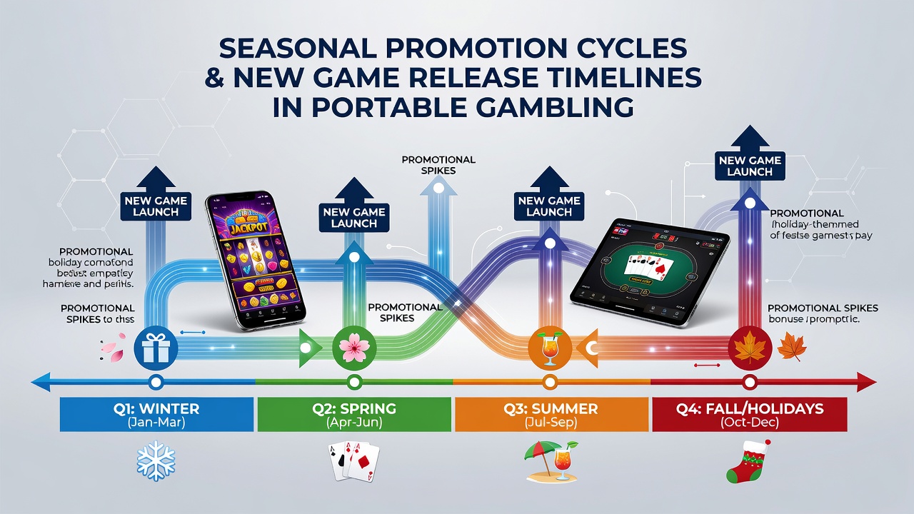 Analytics dashboard showing seasonal promotion timelines overlapping with portable game release schedules